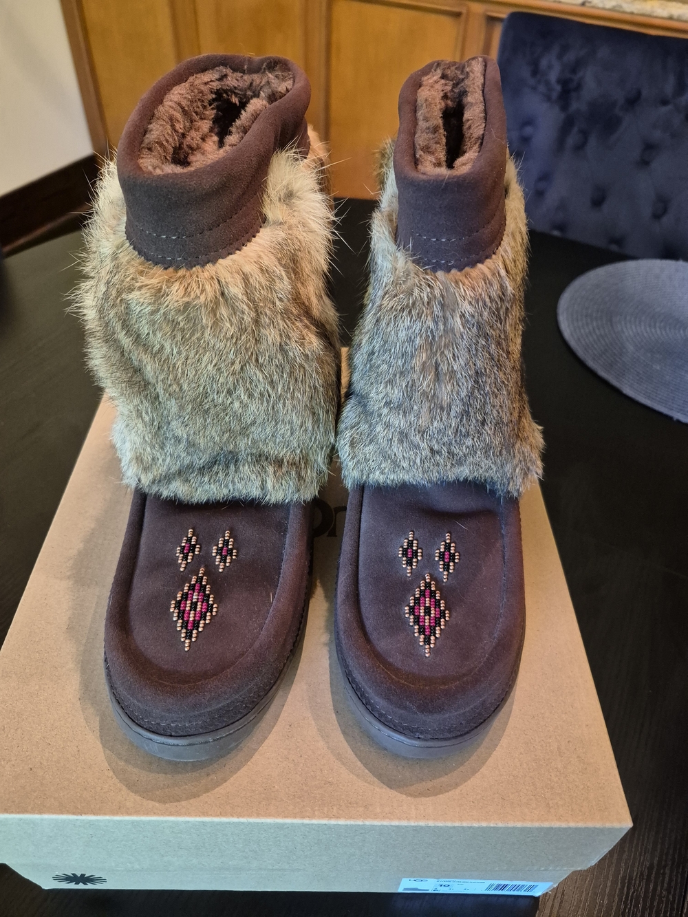 Brown Faux Fur Cuff Women’s Winter Boots with Bead Accent
